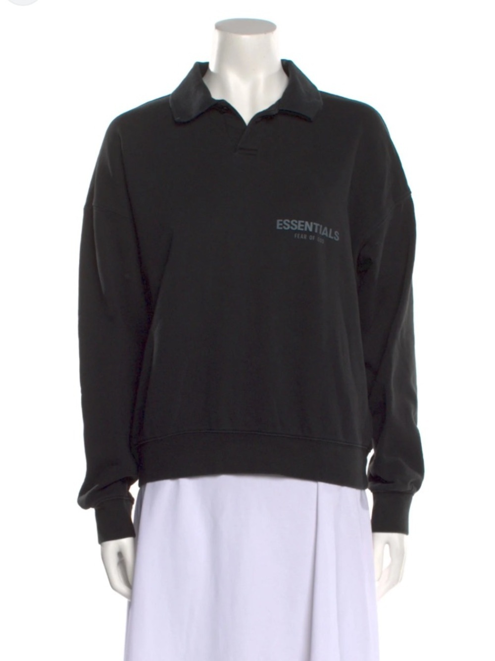 Fear of God Women’s Black Logo Polo Pullover Sweatshirt Oversized XS FLAWS
